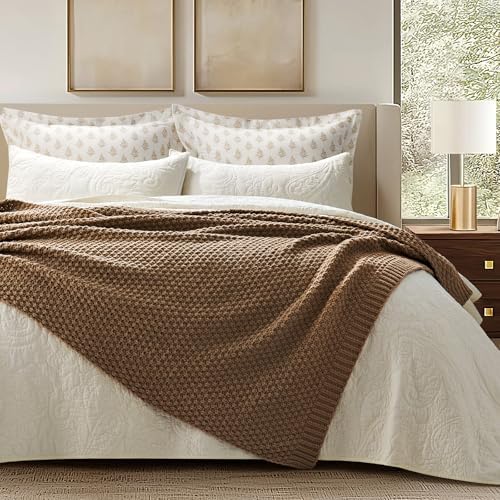 EVERGRACEHOME Chunky Chenille Knit Throw Blanket, 60 x 80, Camel Brown