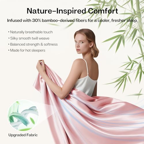 MR&HM King Size Sheet Set 4 Pieces, Rayon Derived from Bamboo Blend, Pink