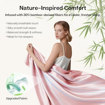 MR&HM King Size Sheet Set 4 Pieces, Rayon Derived from Bamboo Blend, Pink