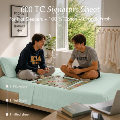 Threadmill 600 Thread Count Cotton Twin Sheet Set, Sateen, 3-Piece, Cooling