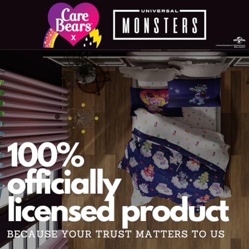 Care Bears x Universal Monsters Halloween Bedding 5 Piece Super Soft Cozy Reversible Comforter and Sheet Set with Sham, Twin, (Officially Licensed Product) By Franco