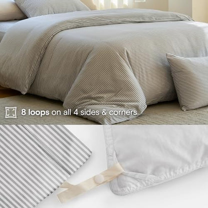 DOZ Duvet Cover Set, 100% Viscose derived from Bamboo, Organically Grown, Buttery Soft, Cooling Duvet Covers, High GSM, 1 Duvet Cover and 1 Pillowcase, 70"x90" (Stripe, Twin/Twin XL)