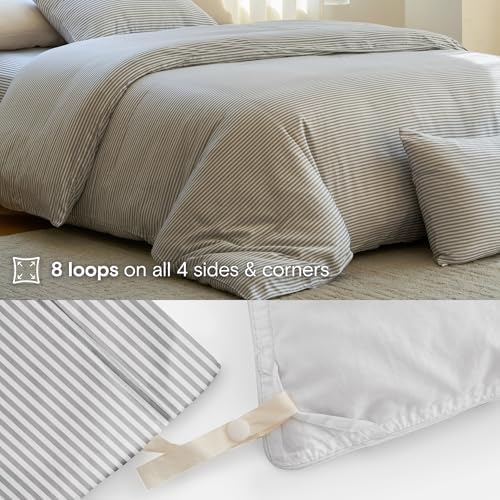 DOZ Duvet Cover Set, 100% Viscose derived from Bamboo, Organically Grown, Buttery Soft, Cooling Duvet Covers, High GSM, 1 Duvet Cover and 2 Pillowcases, 106"x90" (Stripe, King/Cal King)