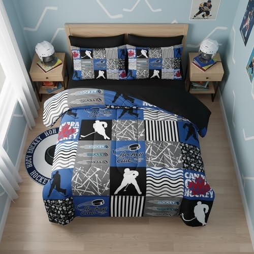 QOOMO Ice Hockey 7 Pieces Comforter Set Queen Size,Sports Bedding Set