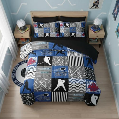 QOOMO Ice Hockey 7 Pieces Comforter Set Queen Size,Sports Bedding Set