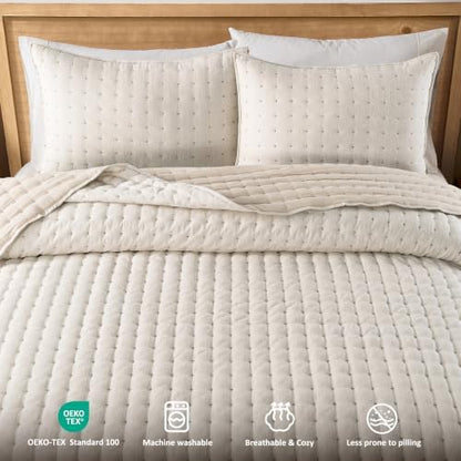 WDCOZY Cloud Soft Quilt Set, Queen Size, Heather Beige, 90x90 inches