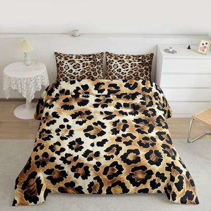 jejeloiu Leopard Comforter Set All Season Animal Skin Bedding Set with 1 Pillow Cases Animal Print Microfiber Kids Toddler Bedclothes Bedroom Decor Duvet Quilt Breathable Soft Lightweight