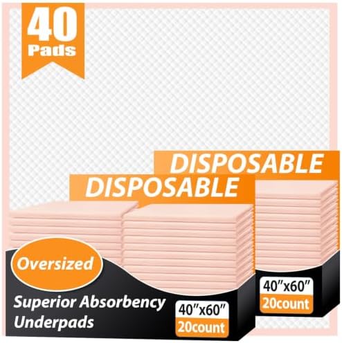 MKISS Oversized Bed Pads 40" x 60"(40 Counts), Heavy Duty Ultra Absorbent Underpads, Chucks Pads Disposable for Adults, Children, Babies, Elderly and Pets