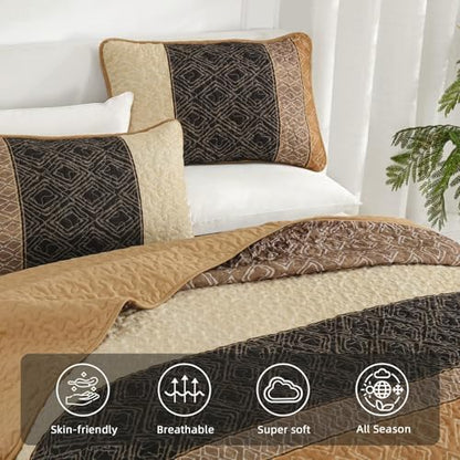 Cottolester Fall Twin Quilt Set for Dorm Bedding,2 Pieces Brown Bedspread