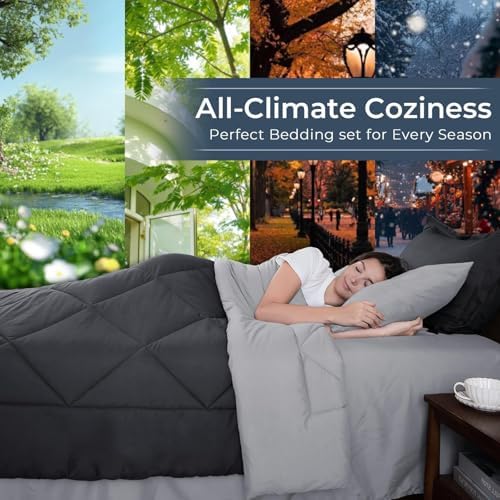 HEVUMYI 7-Piece Oversized Queen Comforter Set, Dark & Light Grey Bed in a Bag