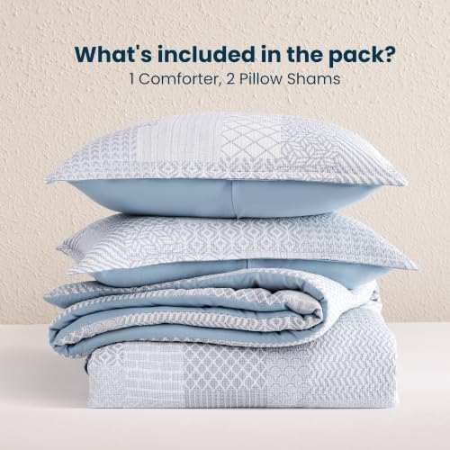 SLEEP ZONE Comforters King Set, Modern Boho Plaid Bedding Set Blue 3 Pcs