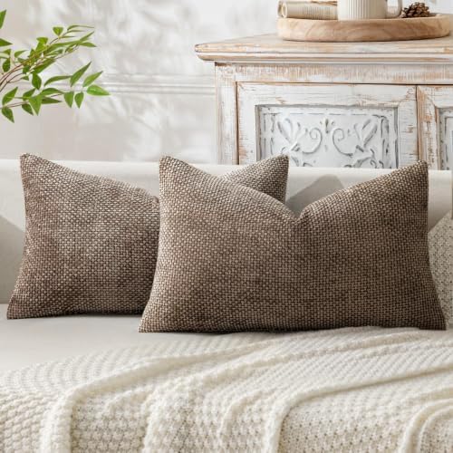 MIULEE Dercorative Lumbar Throw Pillow Covers 12x20 Inch Brown 2 Pack