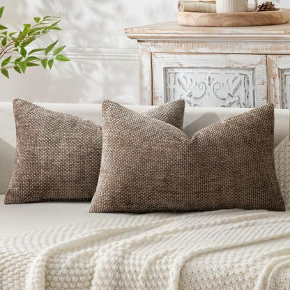 MIULEE Dercorative Lumbar Throw Pillow Covers 12x20 Inch Brown 2 Pack