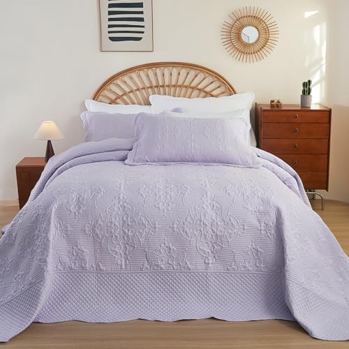 EVENHUG Oversized King Bedspreads California King Quilt Set with Pillow Shams Extra Wide Large King Size Quilts Lightweight Coverlet Bedding Sets Purple 120"x128"