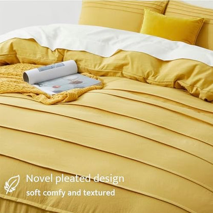 Oli Anderson 3PCS Pleated Duvet Cover Set, Mist Yellow, Queen