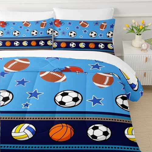 QOOMO Sports 7 Pieces Comforter Set Twin Size,Sports Bedding Set for Kids
