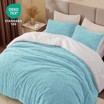 BEDELITE Fluffy Sherpa King Comforter Set,Light Blue