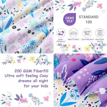 Mooreeke Toddler Bedding Sets for Girls,4 Pieces Purple Flower Printed