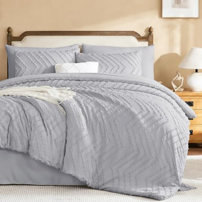 Litanika Oversized King Size Comforter Set with Sheets Light Grey - 7 Pieces Bed in a Bag Oversized King Boho Tufted Complete Bedding Sets with Comforter, Sheets, Pillowcases & Shams