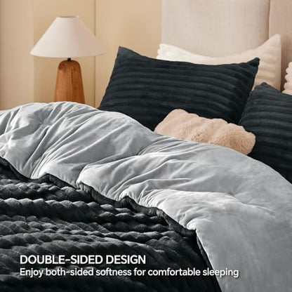 BEDELITE Fleece King Comforter Set, Fluffy Bed Set, Black