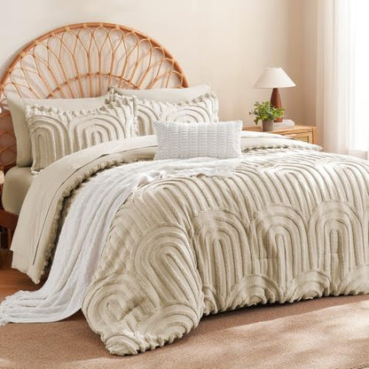 MR&HM Boho Comforter Set Full 7 Pcs, Linen Western Arch Tufted Bedding Set