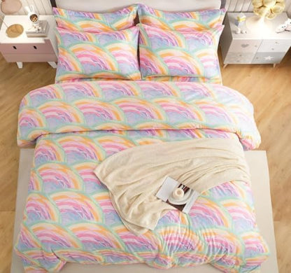 SDY 7PCS Rainbow Bedding Set Queen Bed in A Bag Set 7 Piece Mermaid Bedding for Kids,Boys and Girls with Rainbow Comforter Queen and Mermaid Sheets