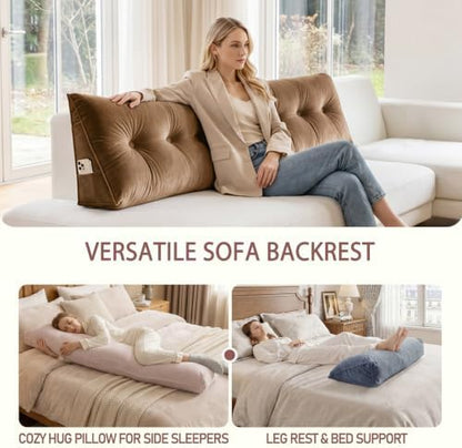 Wedge Headboard Pillow for Back Support, Removable Cover (Gray, Twin)