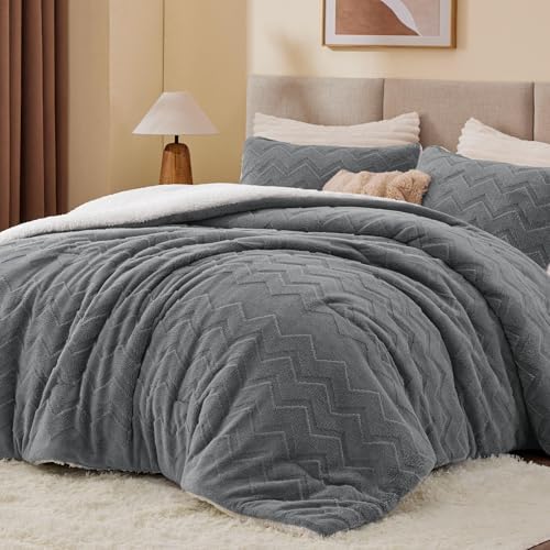 BEDELITE Fluffy Sherpa Full Comforter Set,Grey