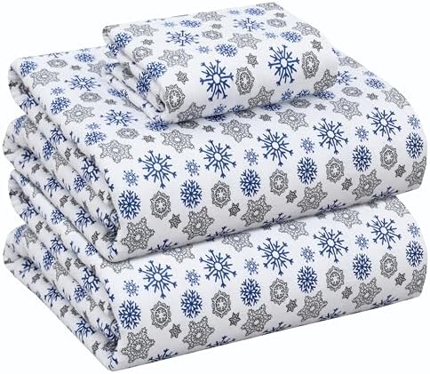 RUVANTI Flannel Sheets Twin Size, Snow Flake Grey