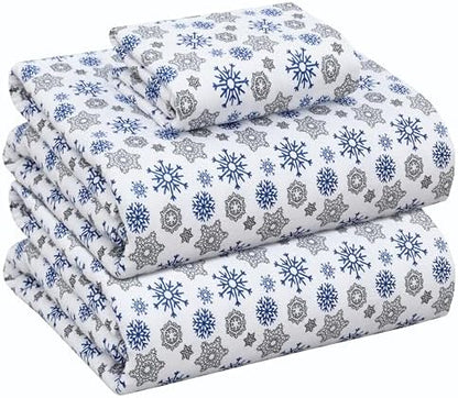RUVANTI Flannel Sheets Twin Size, Snow Flake Grey