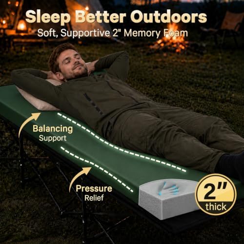 CYMULA Camping Cot Pad 2 Inch Memory Foam, Pad Only,Camping Pad for Folding Cot and Foldable Cot, Portable Roll Up Camp Gear for Car Camping Travel Tent, Non-Slip Waterproof Bottom, Removable Cover