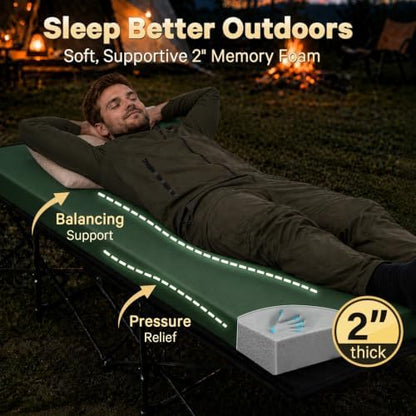 CYMULA Camping Cot Pad 2 Inch Memory Foam, Pad Only,Camping Pad for Folding Cot and Foldable Cot, Portable Roll Up Camp Gear for Car Camping Travel Tent, Non-Slip Waterproof Bottom, Removable Cover
