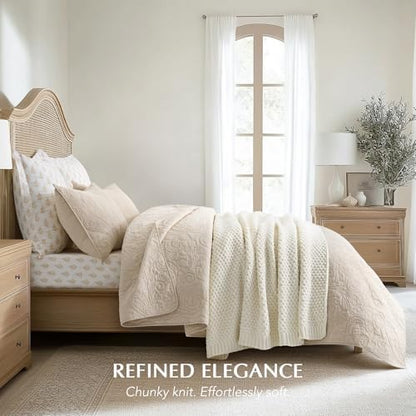 EVERGRACEHOME Chunky Chenille Knit Throw Blanket, 50 x 60, Ivory White