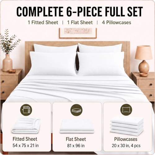 CozyLux Full Sheet Set 6-Piece, 21-Inch Deep Pocket, Soft Brushed Feel