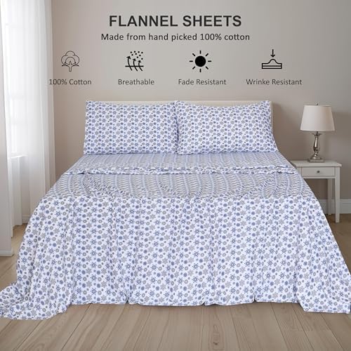 RUVANTI Flannel Sheets Full Size, Snow Flake Grey
