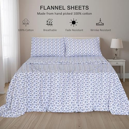 RUVANTI Flannel Sheets Full Size, Snow Flake Grey