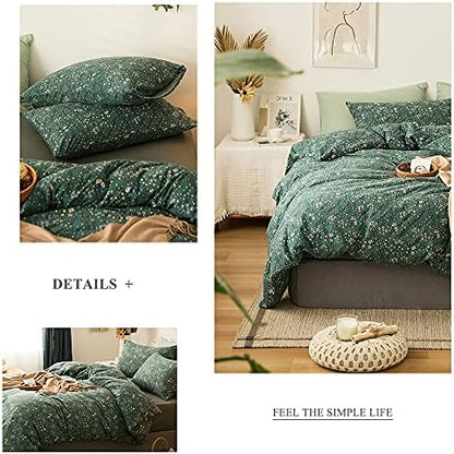 LifeTB Jersey Knit Cotton Duvet Cover Twin Green Floral Bedding Sets 100% T Shirt Cotton Botanical Bedding Garden Chic Knit Cotton Comforter Cover Vintage Floral Duvet Cover