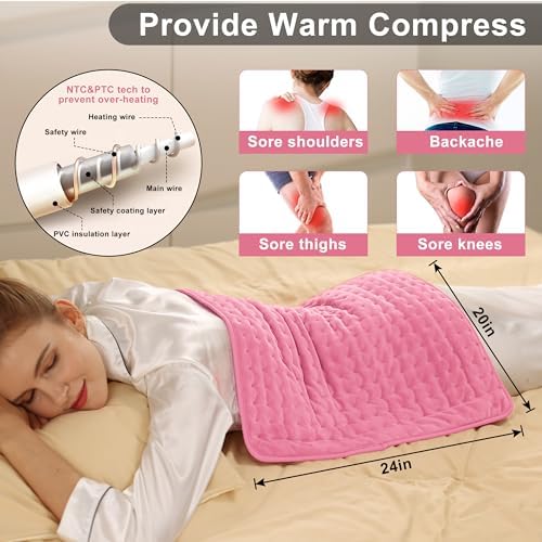 Heating Pad Electric Heat Pad, Hot Heated Pad,Multiple Temp and Timer Settings,Suitable for Shoulders, Neck, arms, Abdomen, Back, Legs, etc (Light Pink, 24"X20")