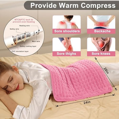 Heating Pad Electric Heat Pad, Hot Heated Pad,Multiple Temp and Timer Settings,Suitable for Shoulders, Neck, arms, Abdomen, Back, Legs, etc (Light Pink, 24"X20")