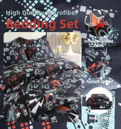 SDY 7PCS Twin Size Gaming Bedding Set - Soft Video Game Comforter Set for Boys, Girls & Kids, Gamer Themed Bed Set with Comforter, Sheets & Pillowcases