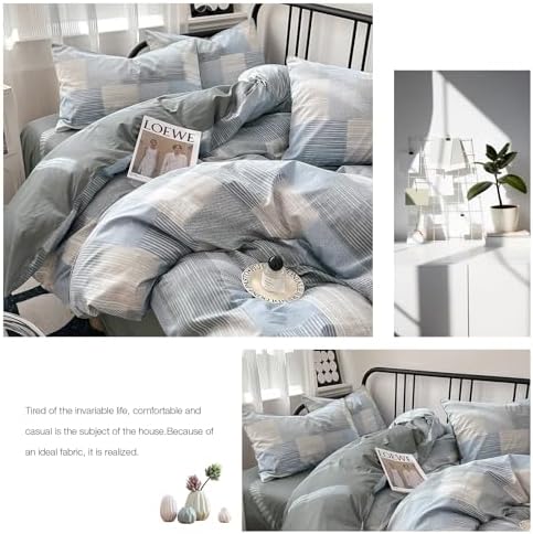 mixinni Twin XL Comforter Set Soft Aesthetic Blue Geometric Checkered Plaid Printed Bedding Comforter for Men Boys, 1 Soft Microfiber Reversible Comforter with 2 Pillowcases for All Seasons