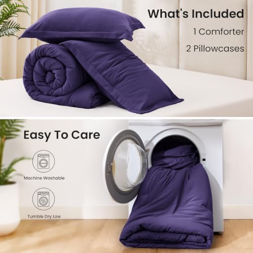 Love's cabin Purple King Size Comforter Set, 3-Piece Prewashed Bed Set