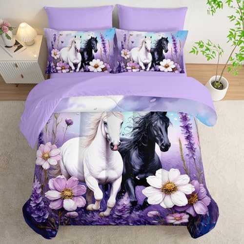 HOSIMA 7Pcs Horse King Comforter with Sheets for Girls Women Room Decor.