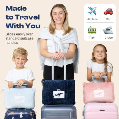 EverSnug Travel Blanket & Pillow 68x42 - Premium Ultra-Soft Microfleece 2 in 1 Compact & Packable Flight Blanket with Soft Bag Pillowcase, Hand Luggage Sleeve and Backpack Clip (Ice Blue)