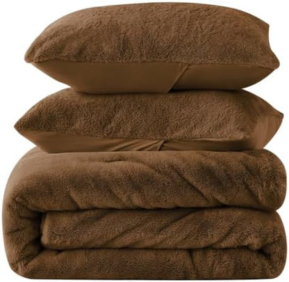 BEDELITE Faux Fur Twin Comforter Set Brown,Warm Bedding with 1 Pillowcase