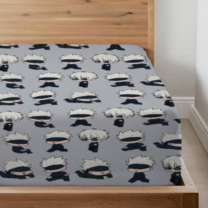 Allenjoy Queen Size Sorcerers Fitted Sheet Anime Bed Flat Sheets Bedding Set Deep Pockets Up to 16" Bedroom Decor with 2 Pillowcases SC00230-009
