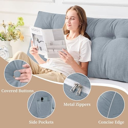 Sasttie Headboard Pillow Full, Wedge Pillow Headboard, Greyish Blue