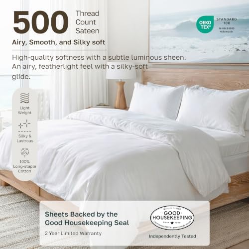 California Design Den 100% Cotton Sateen Full Size Bed Sheets Set, 4 Pcs
