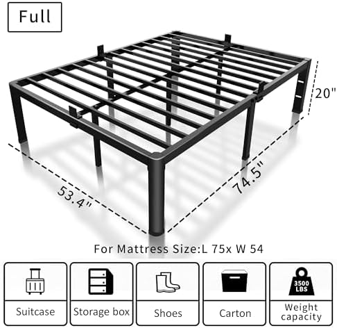 ROIL 20 Inch Full Bed Frame with Rounded Corner Mattress Baffle
