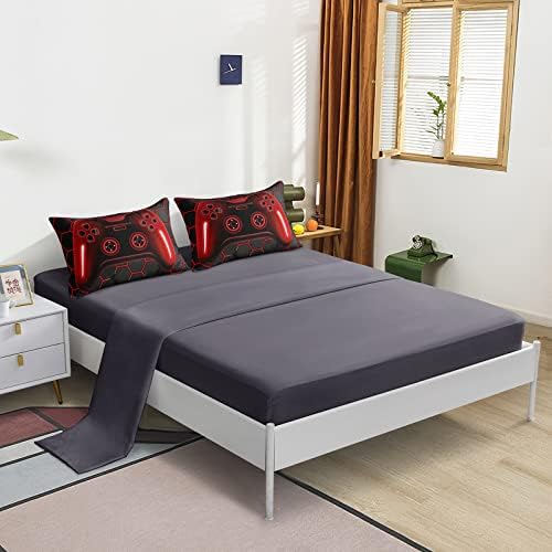 6 Pieces Gaming Bedding Set Queen Size for Boys Gamer Comforter Set for Boys Girls Kids Teens 6 Piece Bed in A Bag Video Game Bedding for Gamer Room Decorative Queen46